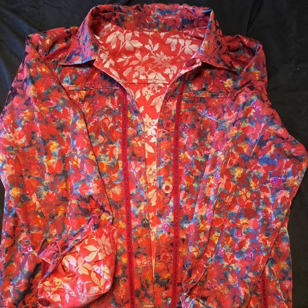 Coldwater creek women's reversible red floral jacket - Picture 2 of 6